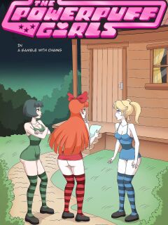 The PowerPuff Girls in a Gable with chains
